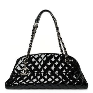 CHANEL Patent Quilted Medium Just Mademoiselle Bowling Bag Black